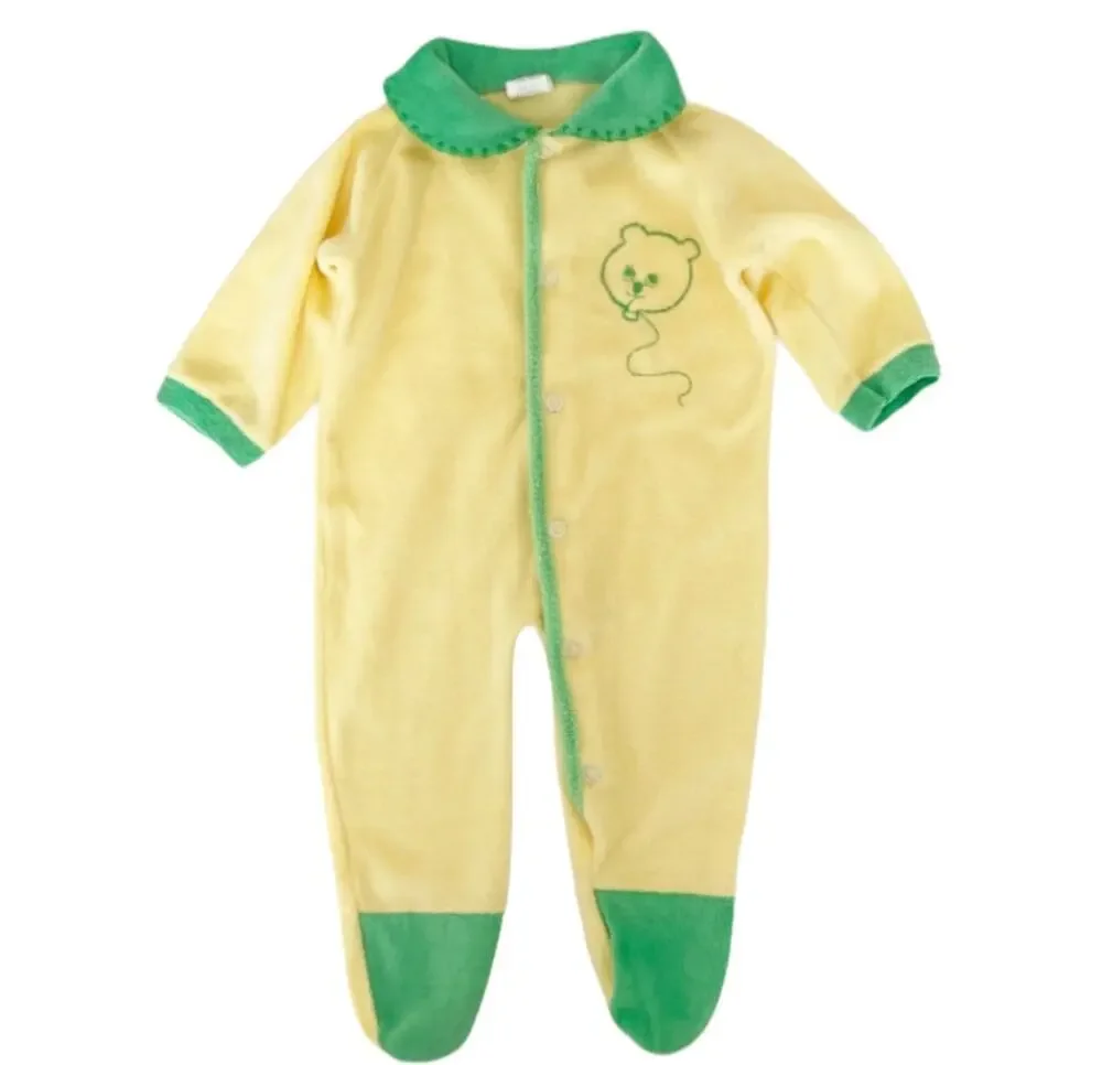 Vintage 80s Trimfit Yellow Green Terrycloth One Piece Footie Outfit 0-10 LB